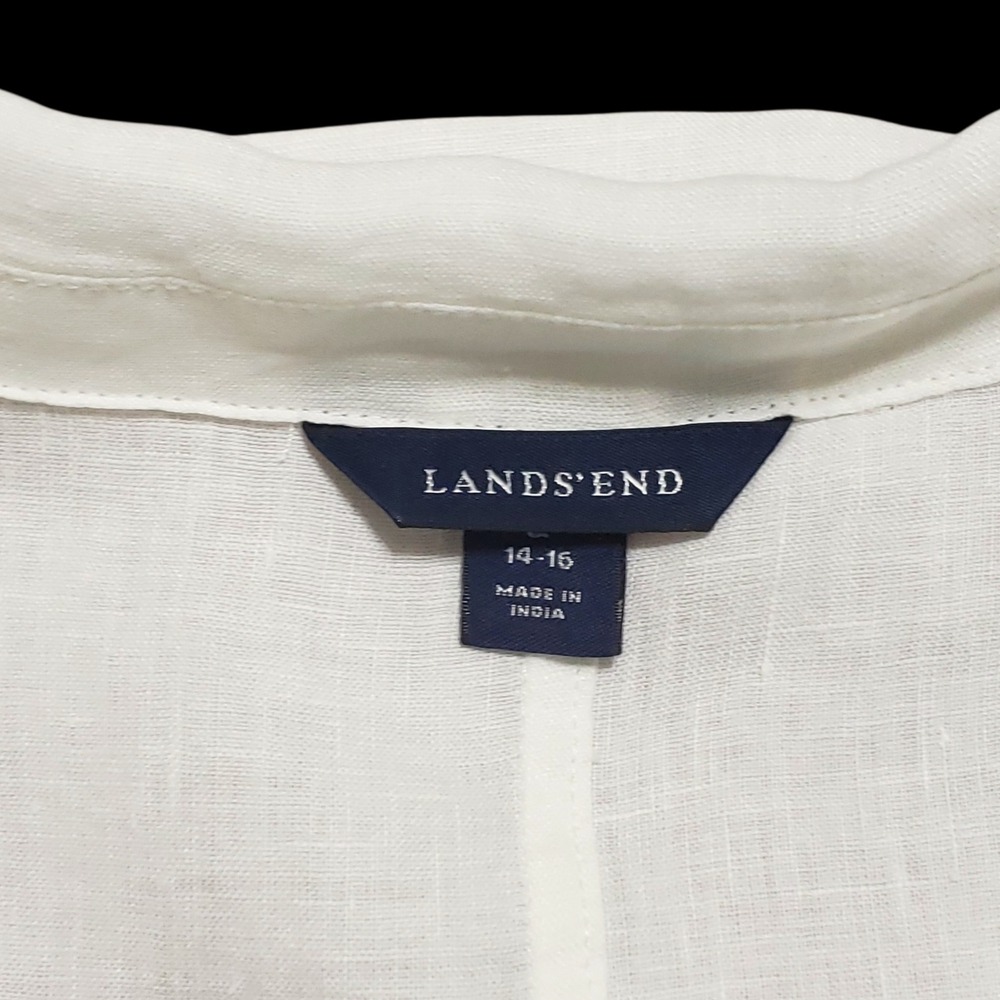 Lands End White 100% Linen V-Neck Tunic Coverup Top Womens Large 14-16 - Picture 5 of 11